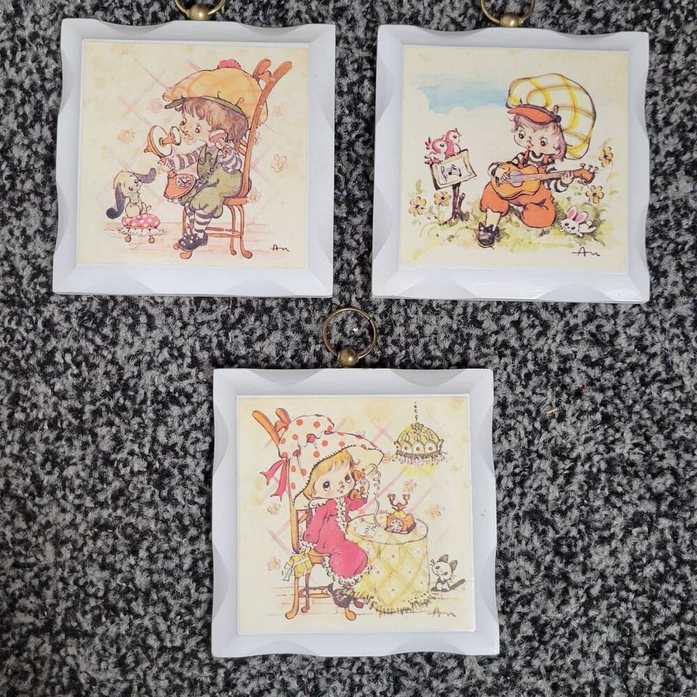 Vintage Children's Painted Wooden Plaque Wall Hanging Decor